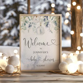 Poster Accueil baby shower bleu eucalyptus d'hiver