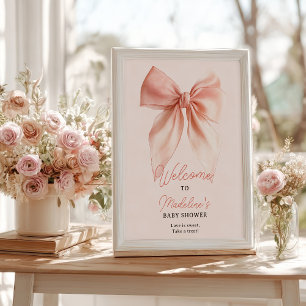 Poster Accueil Baby shower Bow Coquette Coquette Bleu