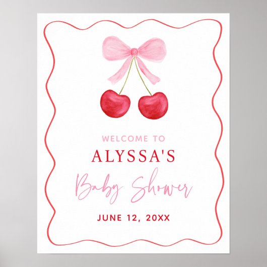 Poster Accueil Baby shower cerisier Bow rose (Devant)