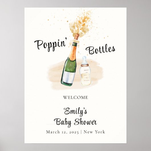 Poster Accueil Baby shower Champagne de Bouteille Poppin (Devant)