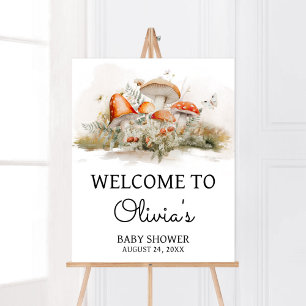 Poster Accueil Baby shower de la forêt de champignons enc