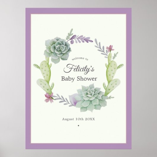 Poster Accueil Baby shower de l'aquarelle Succulents (Devant)