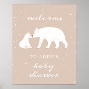 Poster Accueil Baby shower de neige rose Ours Mama