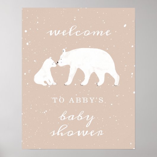 Poster Accueil Baby shower de neige rose Ours Mama (Devant)
