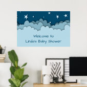 Poster Accueil Baby shower des étoiles et nuages Bleus (Bureau à domicile)
