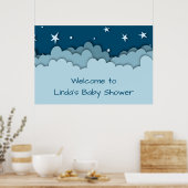 Poster Accueil Baby shower des étoiles et nuages Bleus (Cuisine)