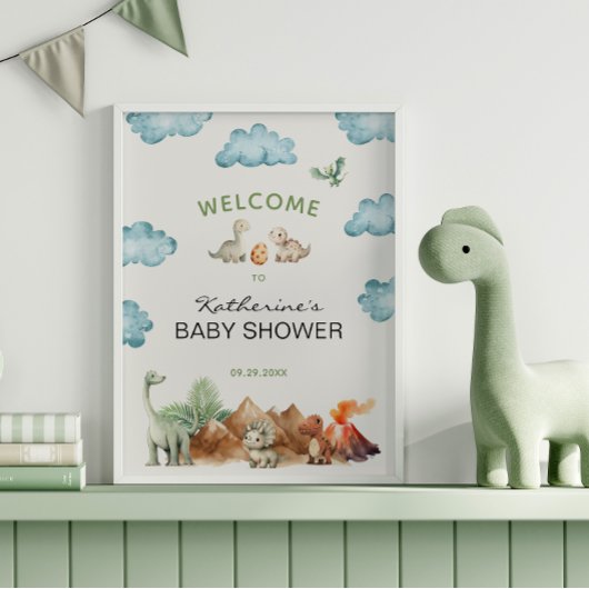 Poster Accueil Baby shower Dinosaur Hatching Bientôt