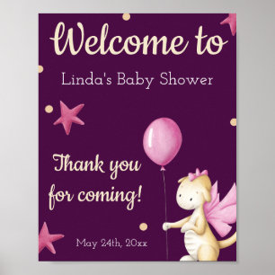 Poster Accueil Baby shower Dragon Rose Cute