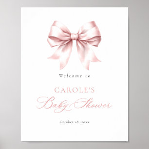 Poster Accueil Baby shower élégant Bow rose pâle