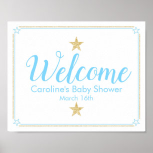 Poster Accueil Baby shower en or bleu Little Star Twinkle