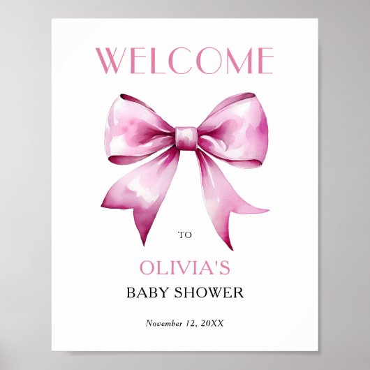 Poster Accueil Baby shower en ruban rose Bow (Devant)