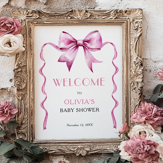 Poster Accueil Baby shower en ruban rose Bow