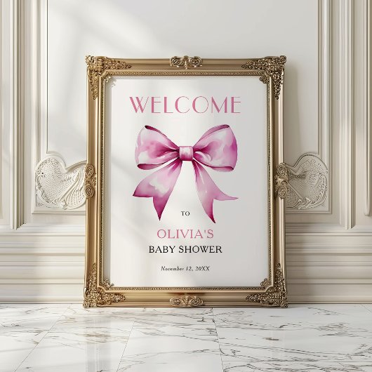 Poster Accueil Baby shower en ruban rose Bow