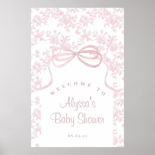 Poster Accueil Baby shower en toile et poitrine rose pâle (Devant)