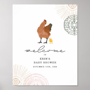 Poster Accueil Baby shower fille poule rose