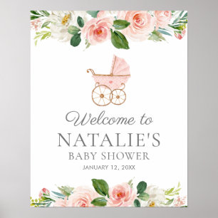Poster Accueil Baby shower Fille Rose Floral