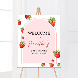 Poster Accueil Baby shower fraise rouge