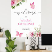 Poster Accueil Baby shower papillon aquarelle (Bureau à domicile)
