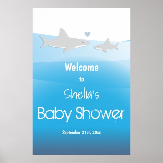 Poster Accueil Baby shower requin Océan (Devant)