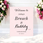 Poster Accueil Bulles de Brunch de Mariage Rose<br><div class="desc">Panneau de bienvenue au Brunch de Mariage et au Champagne Rose avec une écriture calligraphique élégante. D'autres produits avec ce design sont dans la collection ci-dessous.</div>