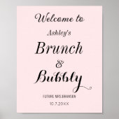 Poster Accueil Bulles de Brunch de Mariage Rose (Devant)