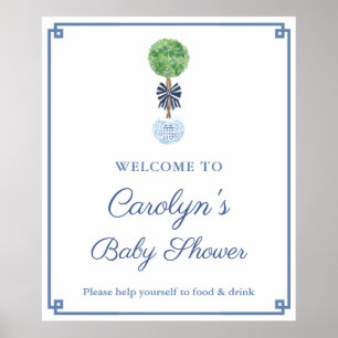 Poster Accueil classique Baby shower de garçon bleu foncé