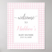 Poster Accueil classique En vichy Baby shower rose (Devant)