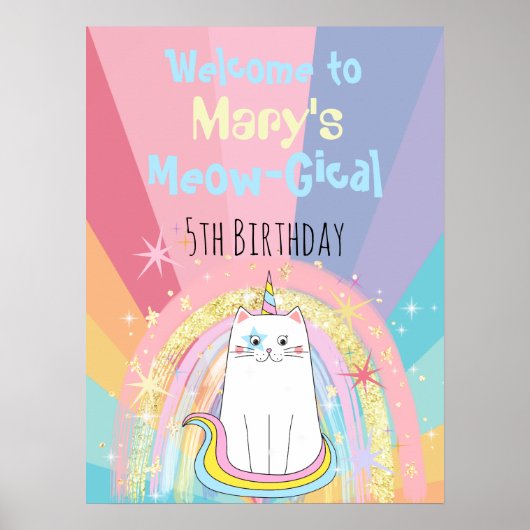 Poster Accueil d'Anniversaire Meow Gical Caticorn (Devant)