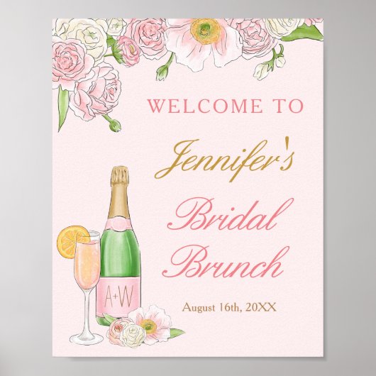 Poster Accueil de Brunch Floral et Bubbly pour la Mariée  (Devant)