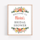 Poster Accueil de Fête de Fiançailles Corail Fleurie Capr