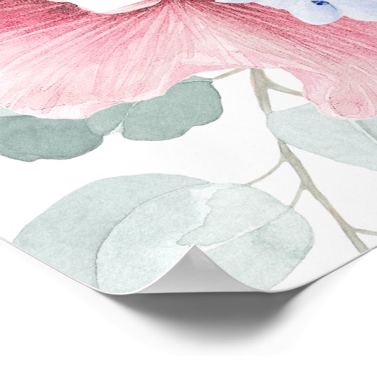 Poster Accueil de Fête de Fiançailles Fleurie Bleu Poussi (Coin)