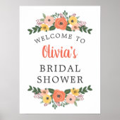 Poster Accueil de Fête de Fiançailles Floral Corail Rose  (Devant)