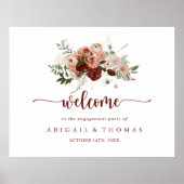 Poster Accueil de fête de fiançailles florale rustique or (Devant)