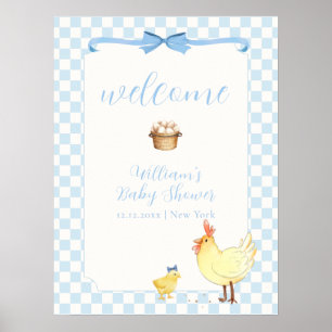 Poster Accueil de la Baby Shower Garçon Prépa Gingham Ble