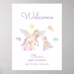 Poster Accueil de la Baby Shower Licorne Princesse Violet