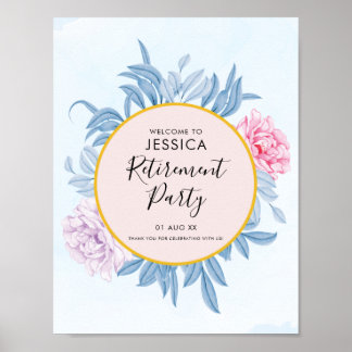 Poster Accueil de la fête de retraite Dusty Blue Watercol
