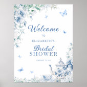 Poster Accueil de la Fête des mariées Florale Bleu Dusty (Devant)