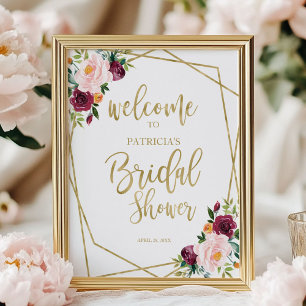 Poster Accueil de la fête prénuptiale florale bordeaux au