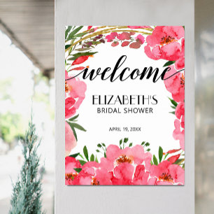 Poster Accueil de Mariage avec Pivoines Roses à l'Aquarel