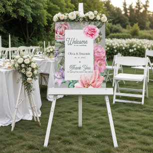 Poster Accueil de mariage botanique romantique rose vinta