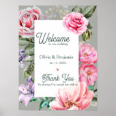 Poster Accueil de mariage botanique romantique rose vinta (Devant)