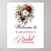 Poster Accueil de Mariage Botanique Rouge Bordeaux (Devant)