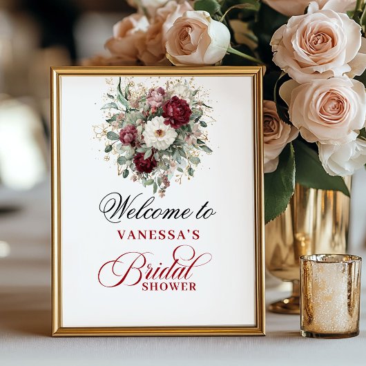 Poster Accueil de Mariage Botanique Rouge Bordeaux