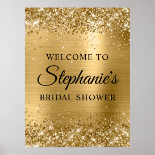 Poster Accueil de Mariage Brillant en Or Faux