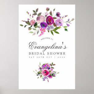 Poster Accueil de mariage floral à l'aquarelle tendance