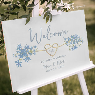 Poster Accueil de mariage floral bleu poussiéreux