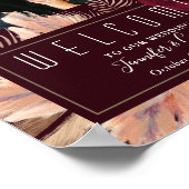 Poster Accueil de mariage floral bordeaux lunatique (Coin)