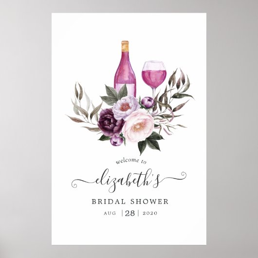 Poster Accueil de mariage floral en velours profond (Devant)