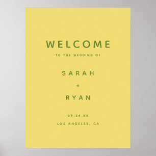 Poster Accueil de mariage jaune citron simple moderne