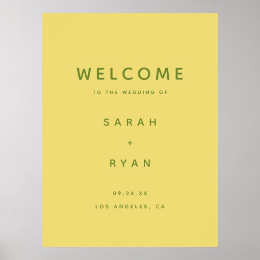 Poster Accueil de mariage jaune citron simple moderne (Devant)